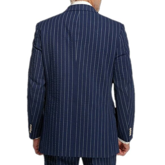 Paul Frederick Men Cotton Stretch Pinstripe Seersucker Suit Jacket Size 42 Long - Picture 2 of 13